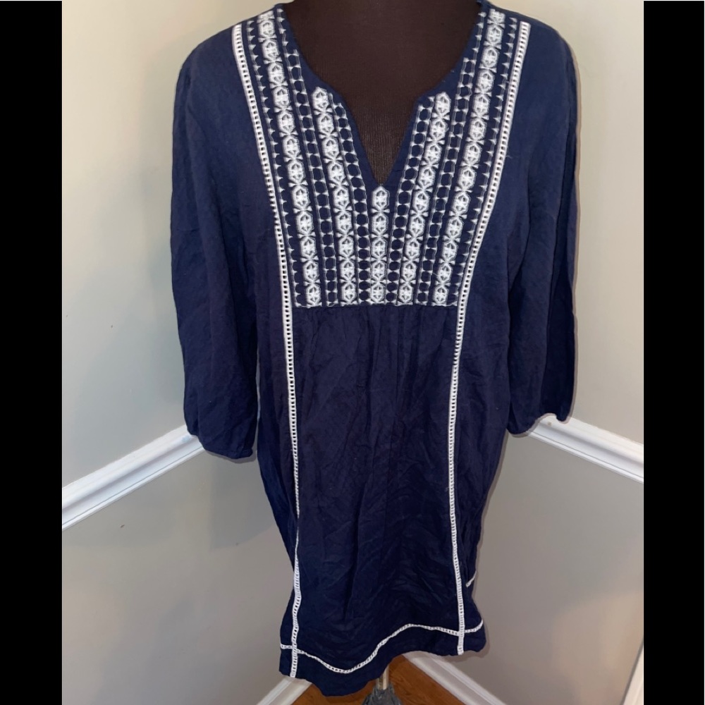 Tantrums Midnight Blue Midi Dress with Ivory Detailing